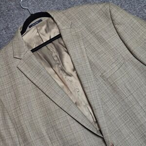 Ralph Lauren Blue Label Wool Silk Beige Check Plaid Pattern Blazer Coat Sz 52 R